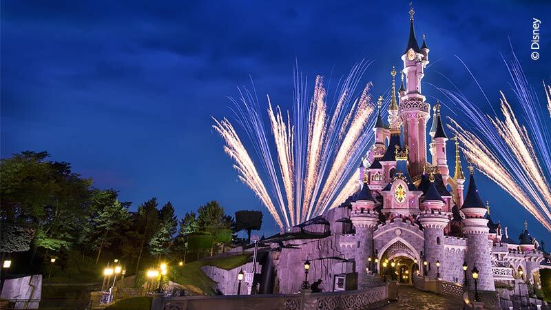 disney castle and fireworks