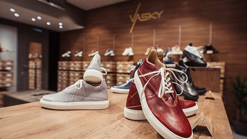 Footwear on display on the counter