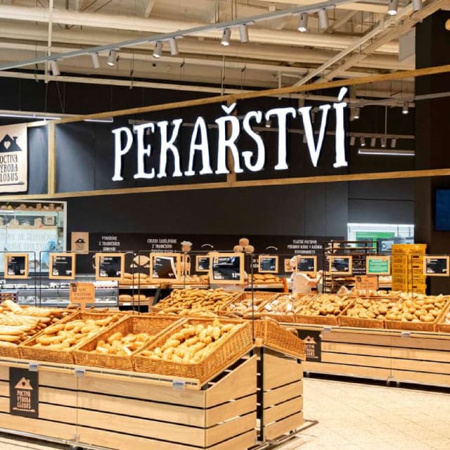 The bakery section of the Globus shop