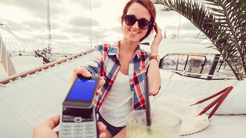 Woman paying contactless