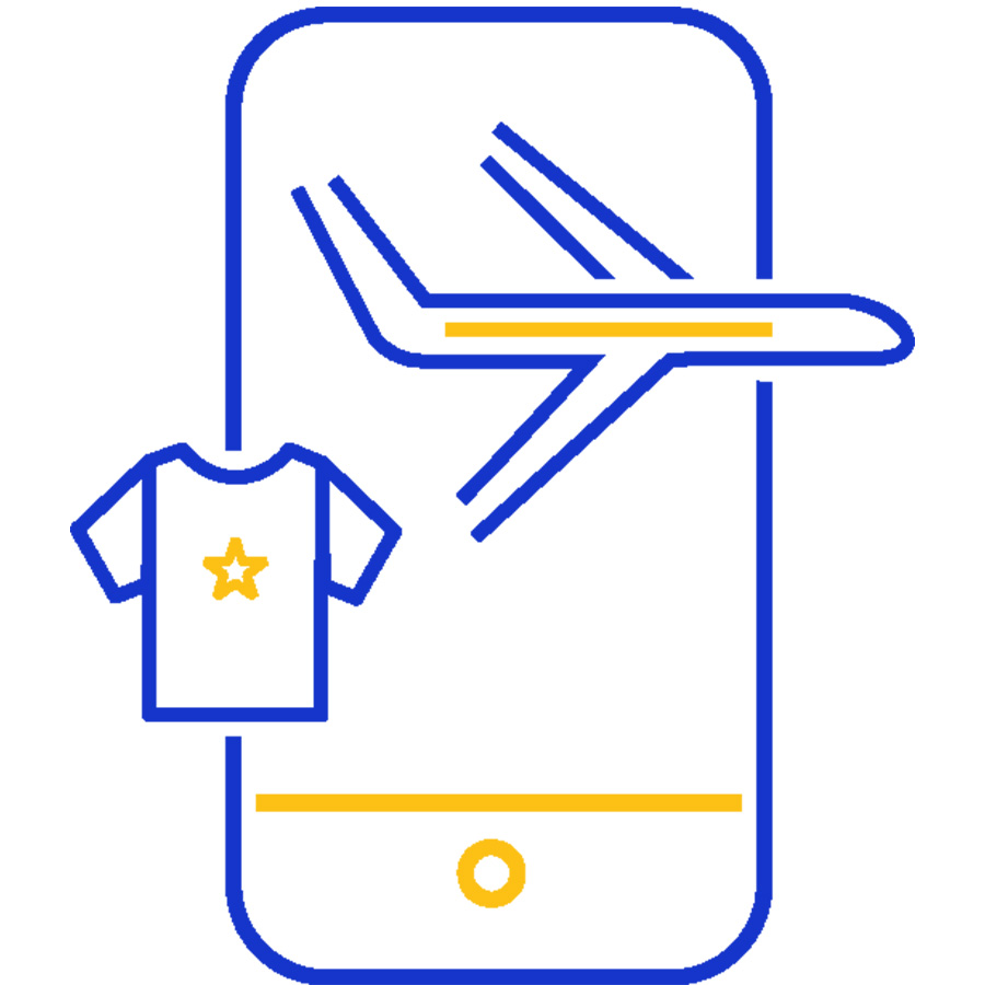 mobile phone + plane + t-shirt icons together